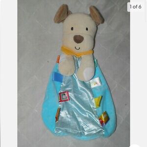 SECURITY Blanket TAGGIES PUPPY DOG Blue Brown Yellow Rattle Lovey Tabs T…